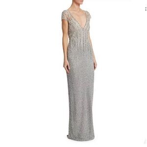 Pamella Roland Sequin Crystal Plunging Dress US 6 $6,000